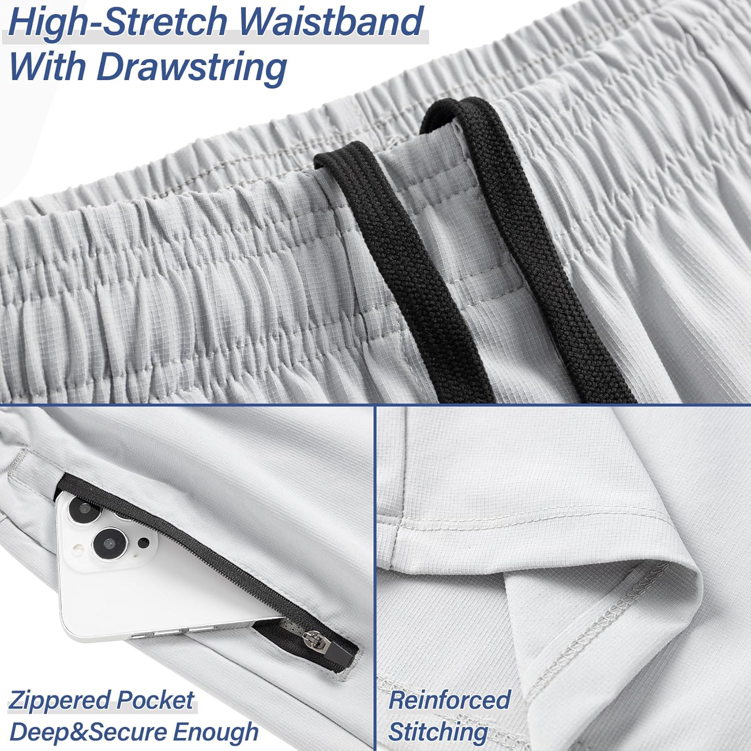 Skiennix Men's Athletic Running Shorts - Quick Dry Gym Workout Shorts with Zipper Pockets | 3 Pack
