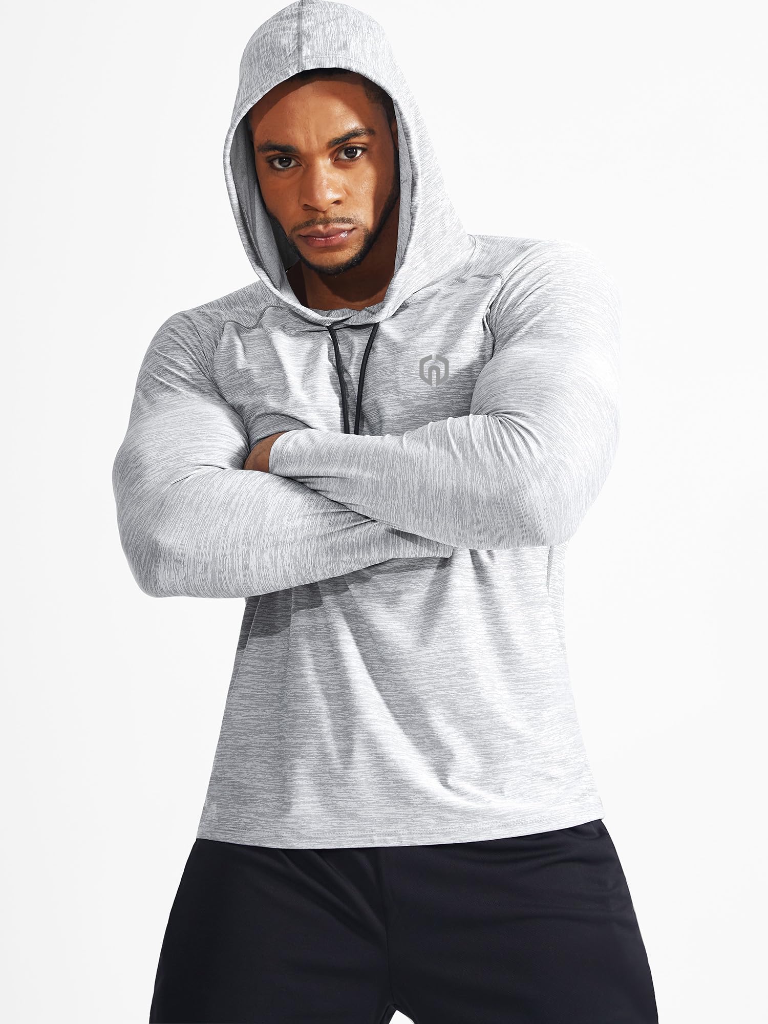 NELEUS Men's 3 Pack Dry Fit Running Shirt Long Sleeve Workout Athletic Shirts with Hoods,5071 Navy,Light Grey,Light Green,US S,EU M