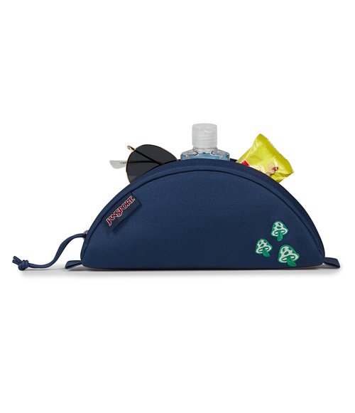 JanSport Luna Small Pouch – Padded Taco-Style Design with Main Zippered Compartment, Mushroom Embroidery