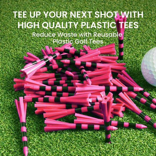 Golf Tees Plastic 3 1/4 2 3/4 inch Unbreakable 20 50 100 Pack, Bulk Long Stronger Upgrade More Durable Stable Reduce Friction Side Spin Tee Pink Pouple Gift for Men Women (50Pcs 3 1/4 inch, Pink)