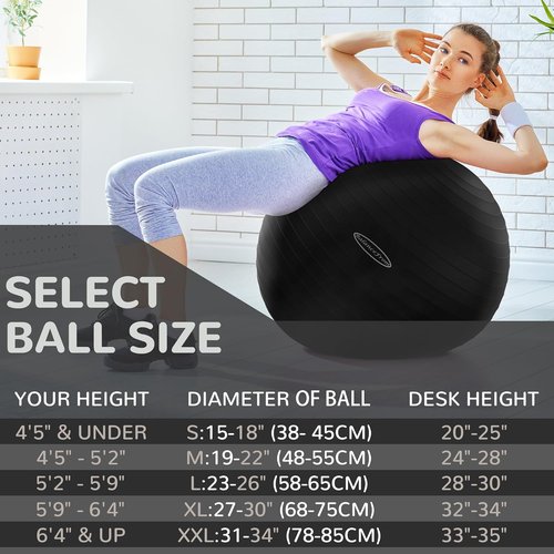Fitvids Exercise Ball - Anti-Burst Fitness & Yoga Balance Ball with Quick Pump | Slip Resistant, 65cm