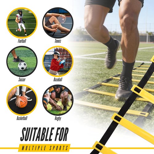 Agility Ladder 2 Pack - Speed Training Ladder Set with Ground Stakes for Football & Soccer - Includes Carrying Bag