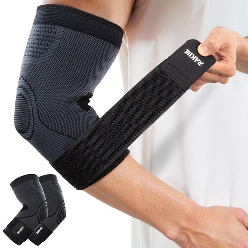 Rakiie Elbow Compression Sleeve 2 Pack, Elbow Brace for Tendonitis and Tennis Elbow, Pain Relief Brace for Men & Women,Sleeve Reduce Joint Pain for Tennis, Golfer, Workouts, Black (XL)