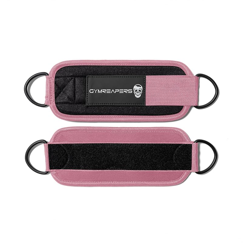 Light Pink Pair Gymreapers Ankle Straps for Cable Machine - Adjustable Neoprene Padding