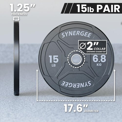 Synergee EZ Grip Bumper Plates 15 LB Pair Black