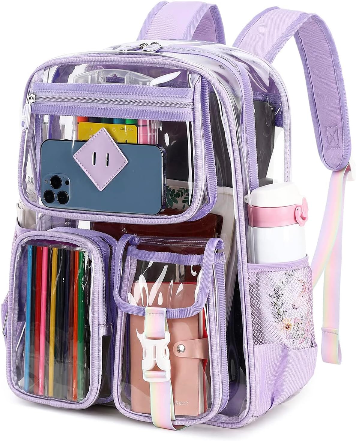 PIG PIG GIRL Clear Backpack for School,Heavy Duty PVC Transparent Bookbag for Girls Stadium Approved See Through Backpack
