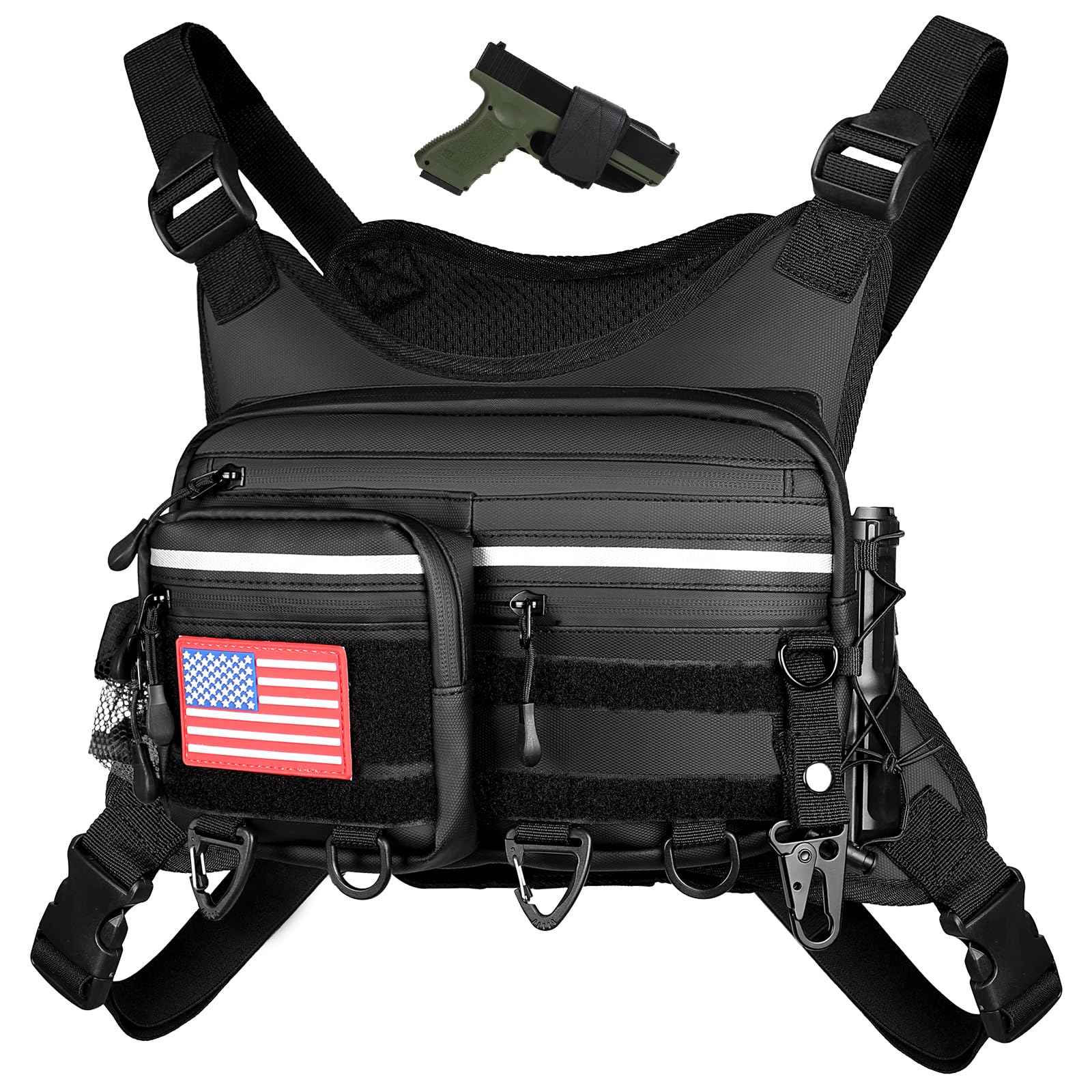PLUSINNO Chest Bag For Men and Women, Chest Rig Tactical Vest for Sport, Running Phone Holder, EDC Travel Chest Pack for Hiking, Running, Motorcycling,Workouts