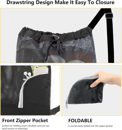BeeGreen Mesh Drawstring Bag - Versatile Swim Backpack for Beach, Pool & Gym - Black