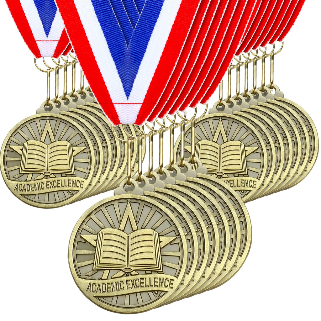 Quelay 30 Pcs 2'' Gold Awards Medals Bulk Winner Medals with Neck Ribbons Encourage Team Participation for Adults Trophy Award Prize Gift Competitions Graduation Party(Academic Excellence)