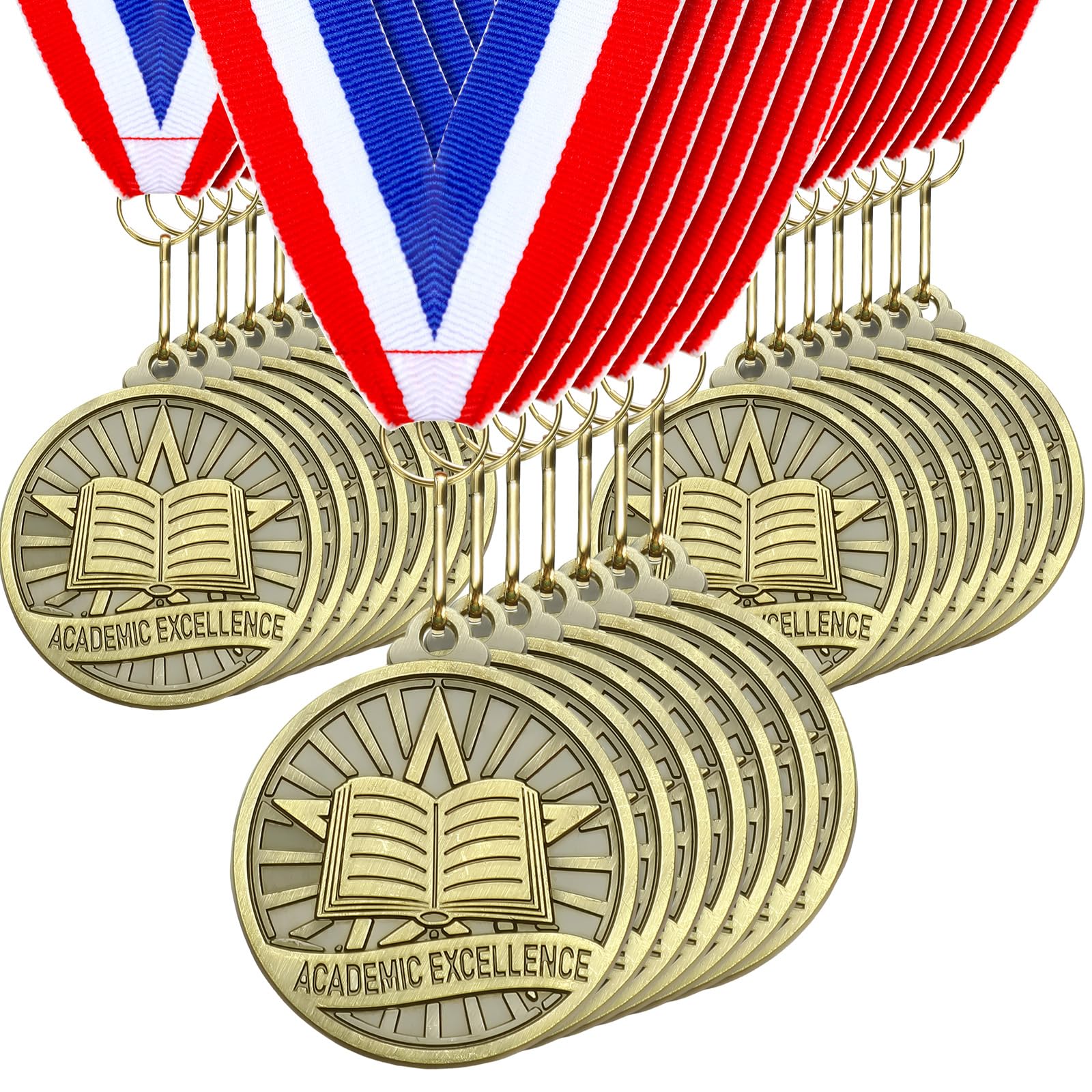Quelay 30 Pcs 2'' Gold Awards Medals Bulk Winner Medals with Neck Ribbons Encourage Team Participation for Adults Trophy Award Prize Gift Competitions Graduation Party(Academic Excellence)