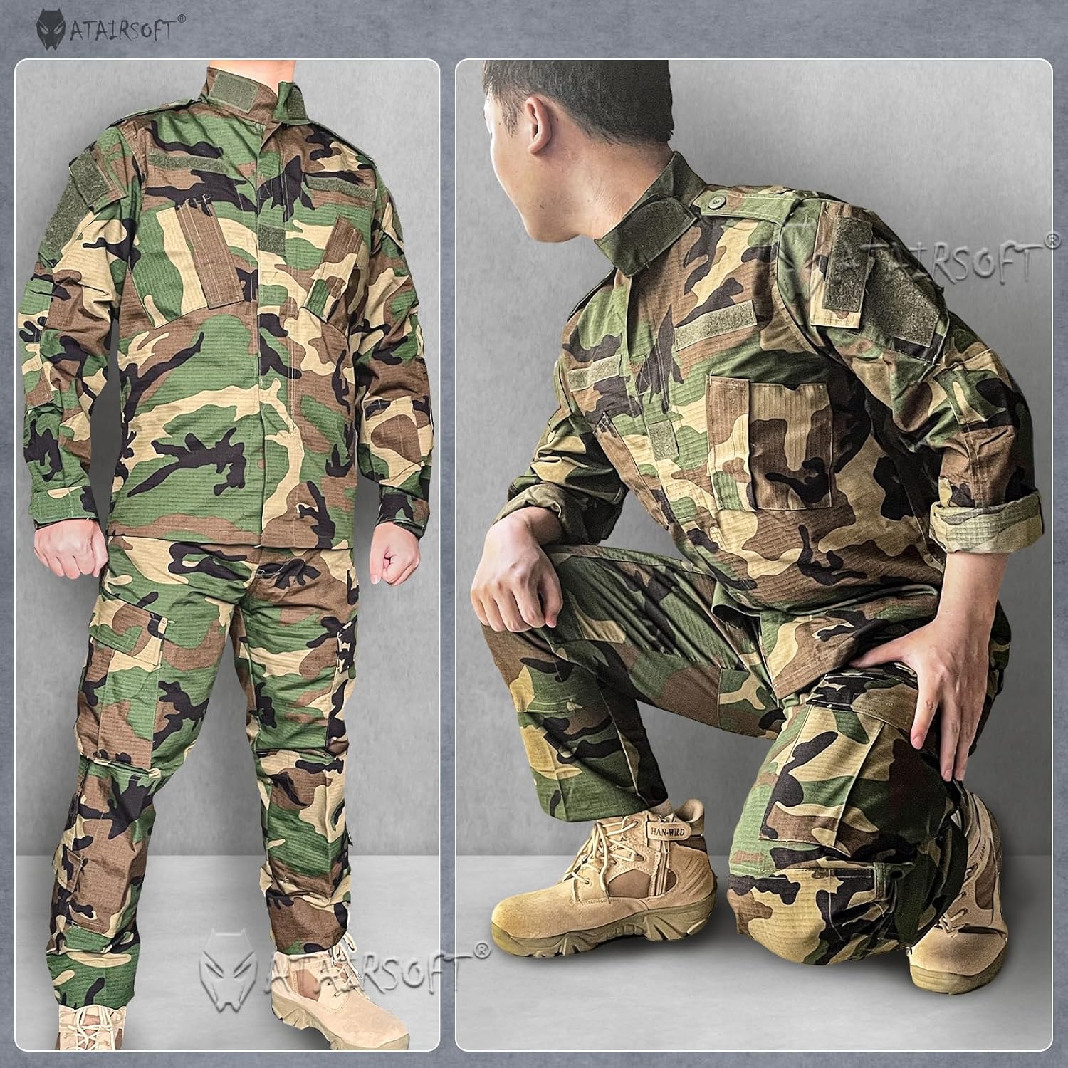Skiennix Tactical Military Camo BDU Uniform Set - Ripstop Combat Shirt & Pants for Outdoor Activities