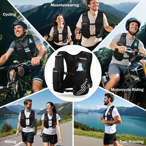 Running Vest for Women Men, Running Hydration Vest with 500ml Soft Flask & Touch-Screen Phone Pocket, Reflective Lightweight Hydration Backpack for Hiking with Adjustable Chest Waist Straps M