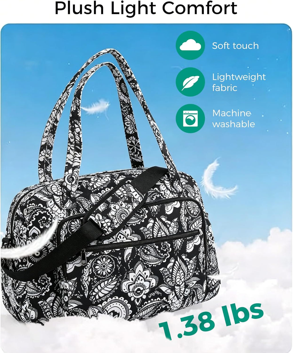 Searock Quilted Travel Duffle Bag, Weekender Overnight Bags for Women Travel, Carry On Duffel Bags for Airplanes Black