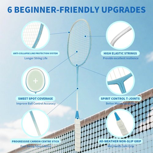Senston Badminton Rackets Set for Backyards, Lightweight Badminton Set of 4-6 Birdies, 4 Grips & Carrying Bag for Adults Family Beginners Outdoor Games