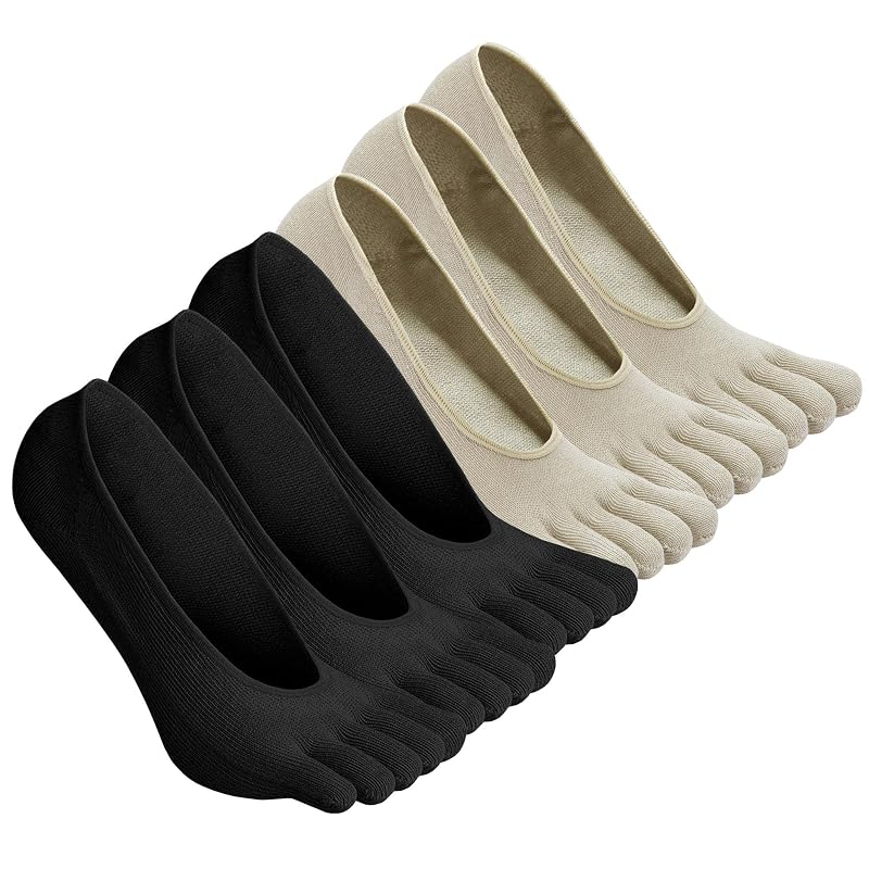 No Show Toe Socks Women 6 Pack - Low Cut Five Fingers Cotton Boat Socks