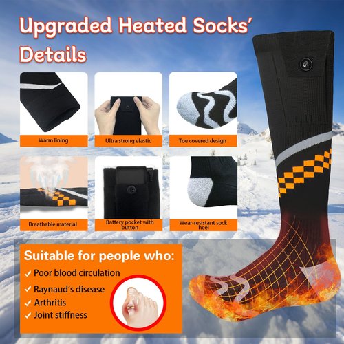 Heated Socks for Men Women - ziluetar 2 * 6000mAh Rechargeable Electric Socks with App Control Heating Socks 4 Heating Levels for Outdoor Sports Riding Camping Hiking Fishing Skating