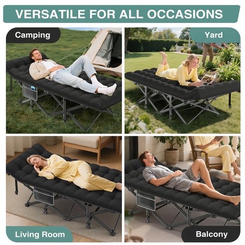 ZENPETIO Camping Cot for Adults, Heavy-Duty Portable Cot Bed with Mattress, Foldable Padded Sleeping Cots for Camping Travel Tent Day Bed Outdoor & Home Guest, Max Load 500 LBS, 75x28x15”