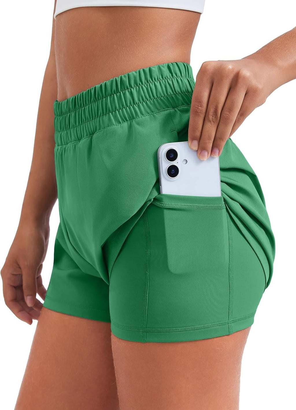 PINSPARK Women's 2-in-1 Running Shorts - Quick Dry High-Waisted Athletic Shorts with 4 Pockets