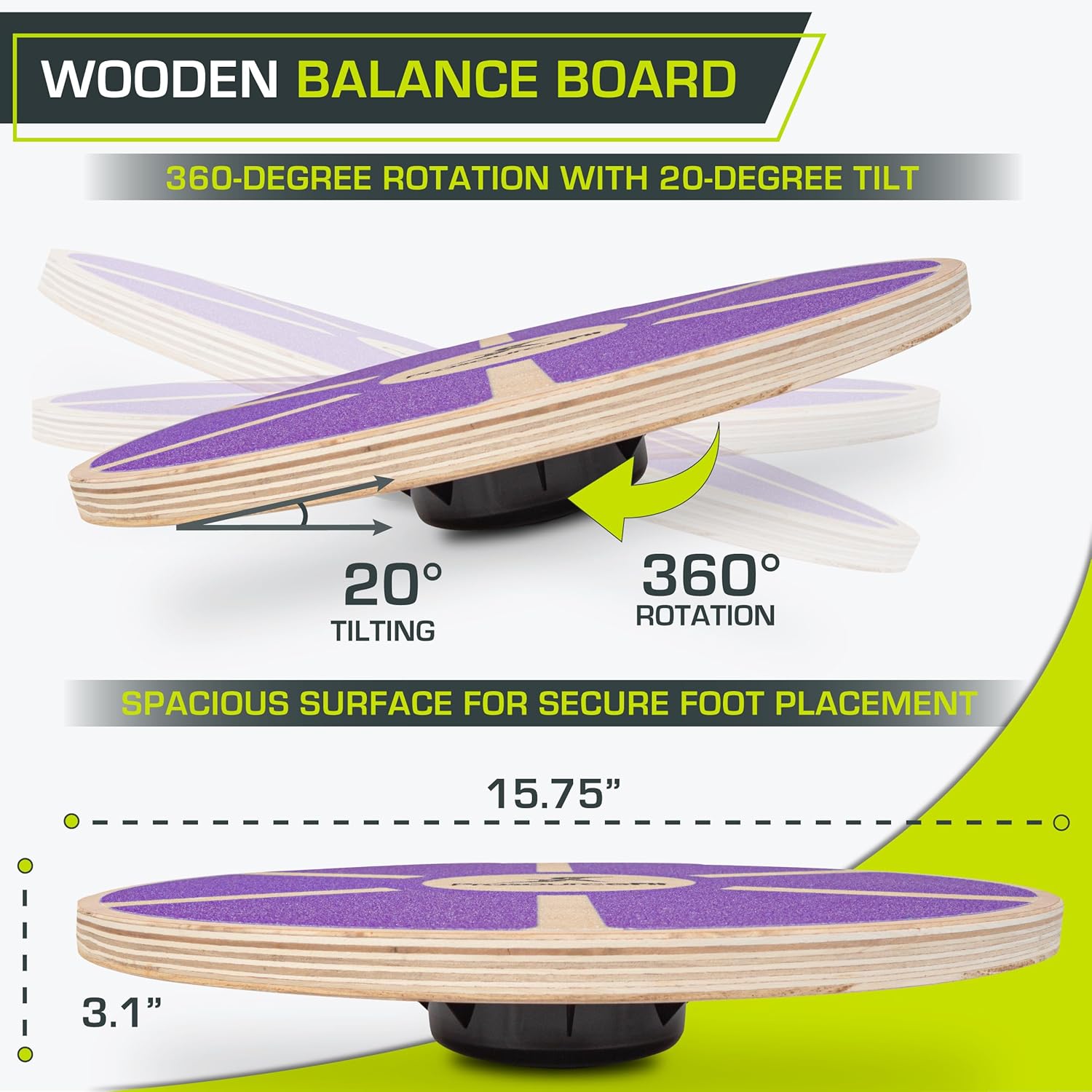 ProsourceFit Wooden Balance Board - Non-Slip Wobble Trainer for Stability & Core Strength | 15.75in Diameter