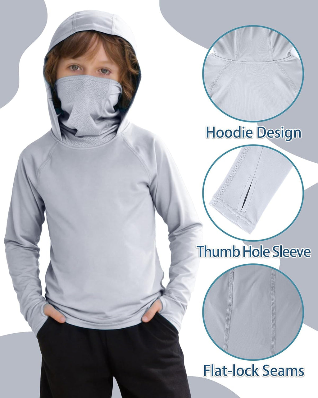 Skiennix Boys Hooded Fishing Shirt - UPF 50+ Long Sleeve Rash Guard Hoodie for Sun Protection