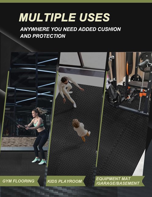 Innhom Gym Flooring Tiles - Durable Foam Exercise Mats for Home Gym | 12/24/48 Tiles Available