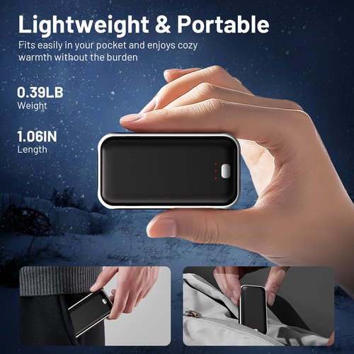 2 Pack Hand Warmers, Rechargeable Electric Hand Warmer, 8Hrs Long-Lasting Heat, Reusable, Portable Pocket Warmers, Christmas Warm Gifts for Men Women Kids Camping, White Black