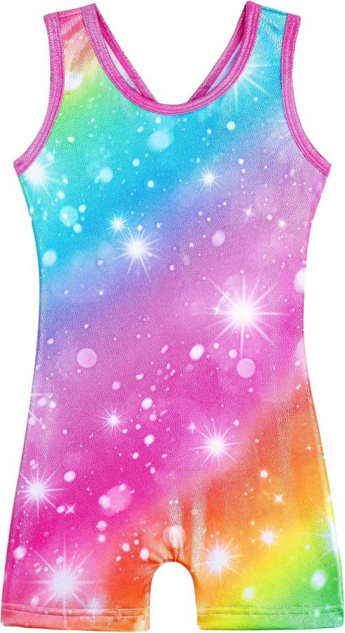 HOZIY Leotards for Girls - Sparkly Biketard with Snowflake Ribbon in Blue, Purple & Hot Pink