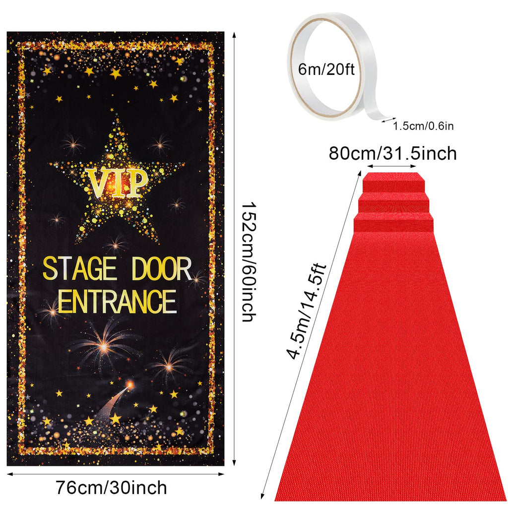Timtin VIP Entrance Banner Photography Backdrop with Red Carpet Runner, Paparazzi Props, 2.6 x 15 ft Rug, Double-Sided Tape for Party Decorations and Movie Theme Events