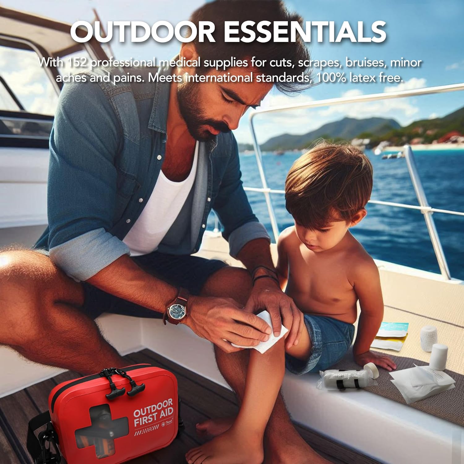 152 PCS Waterproof First Aid Kit - Portable Emergency Medical Kit for Boating, Camping & Fishing | Red