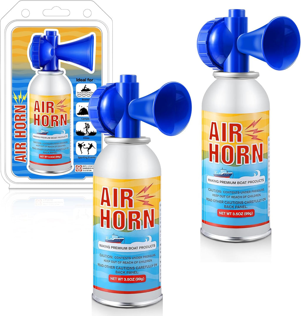 Air Horn 2-Pack - 122dB Loud Marine Safety Horns | Ideal for Boating, Camping & Hiking