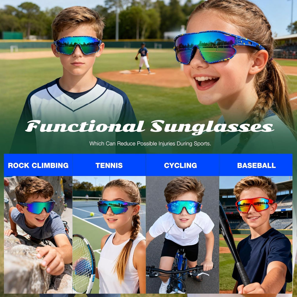 Skiennix Unisex Youth Cycling Sunglasses - UV400 Wraparound Shades for Tennis & Softball | Versatile Outdoor & Indoor Use