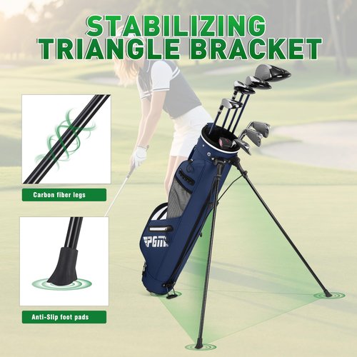 PGM Sunday Golf Stand Bag for Women and Men - Blue Easy Carry Pitch Lightweight Golf Stand Bag with Cooler Pouch and Valuables Pocket for Driving Range Par 3 Executive Courses