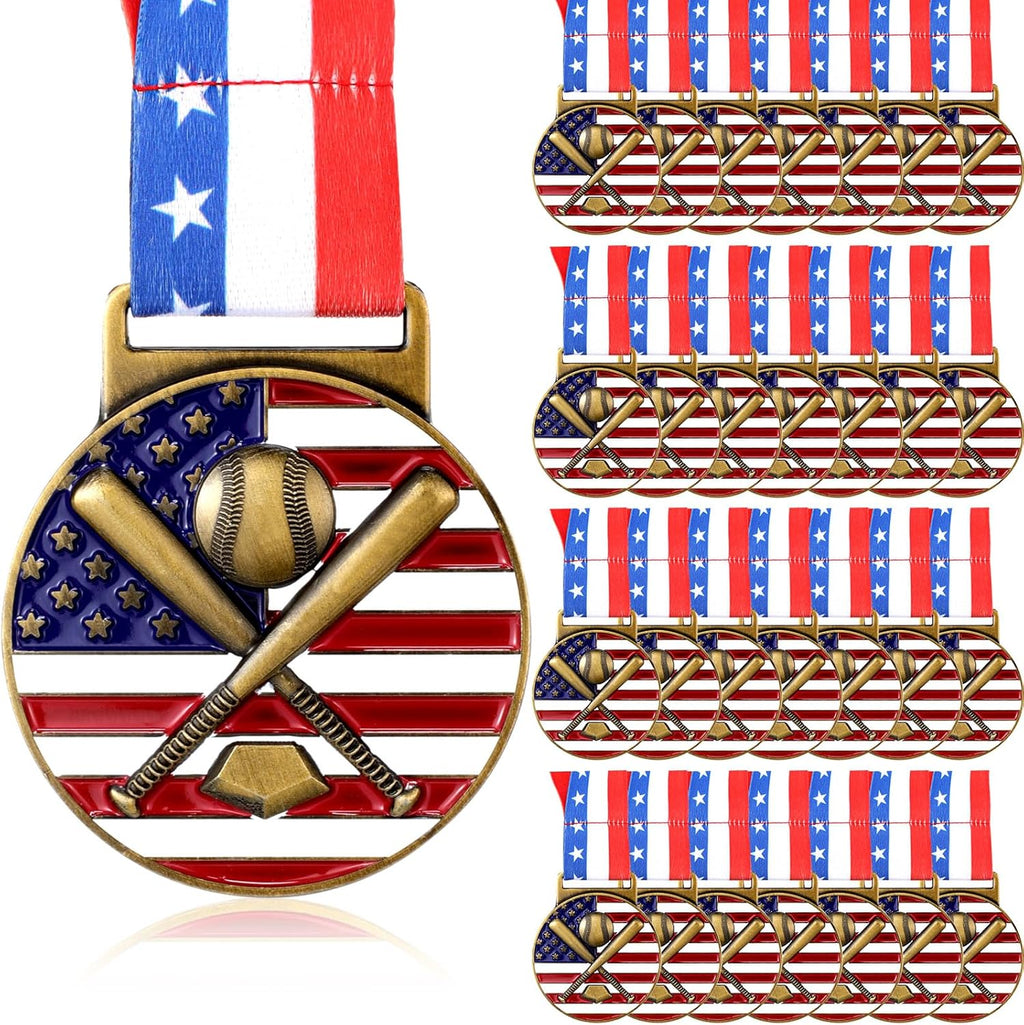 Regine Switzerland 30-Piece Patriotic Gold Medals Set - American Flag Neck Ribbons for Sports Awards