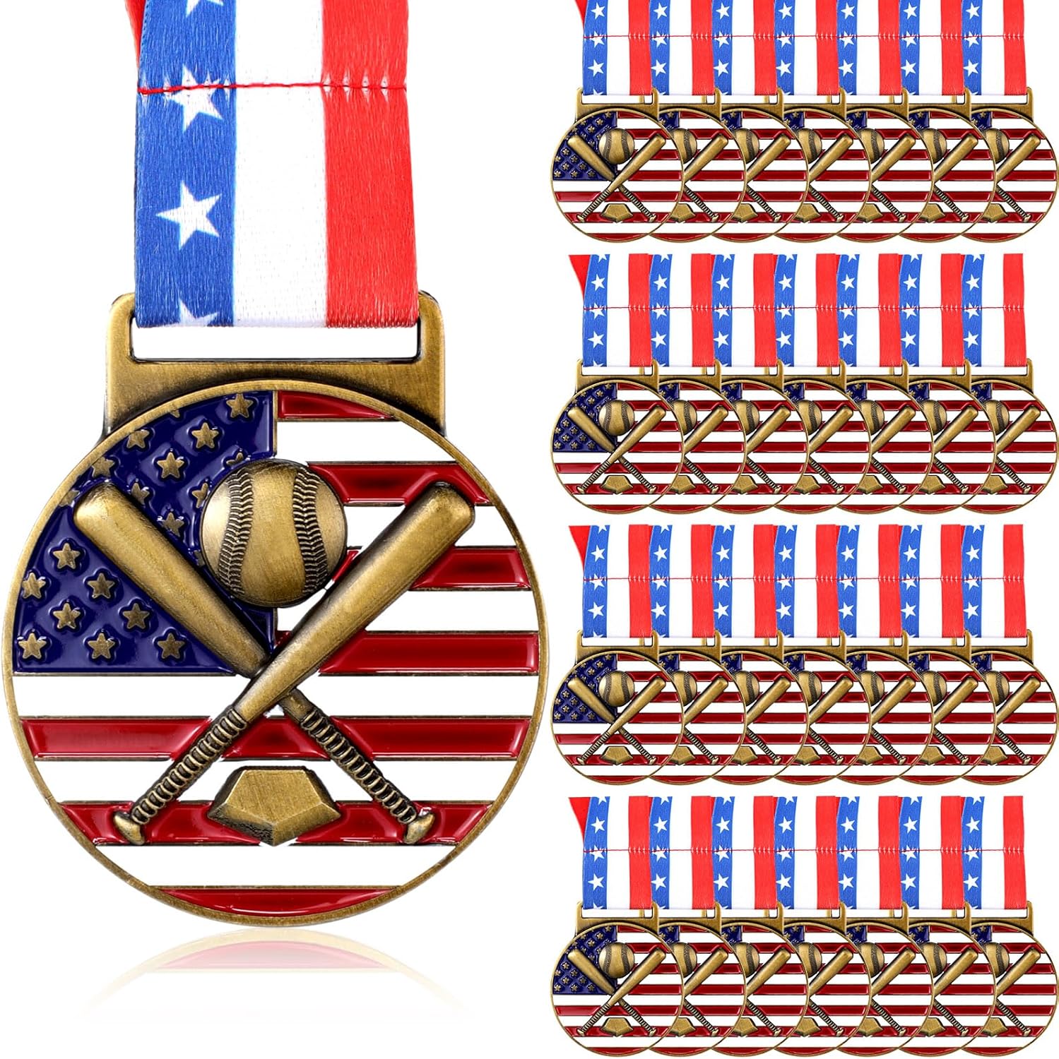 Regine Switzerland 30-Piece Patriotic Gold Medals Set - American Flag Neck Ribbons for Sports Awards