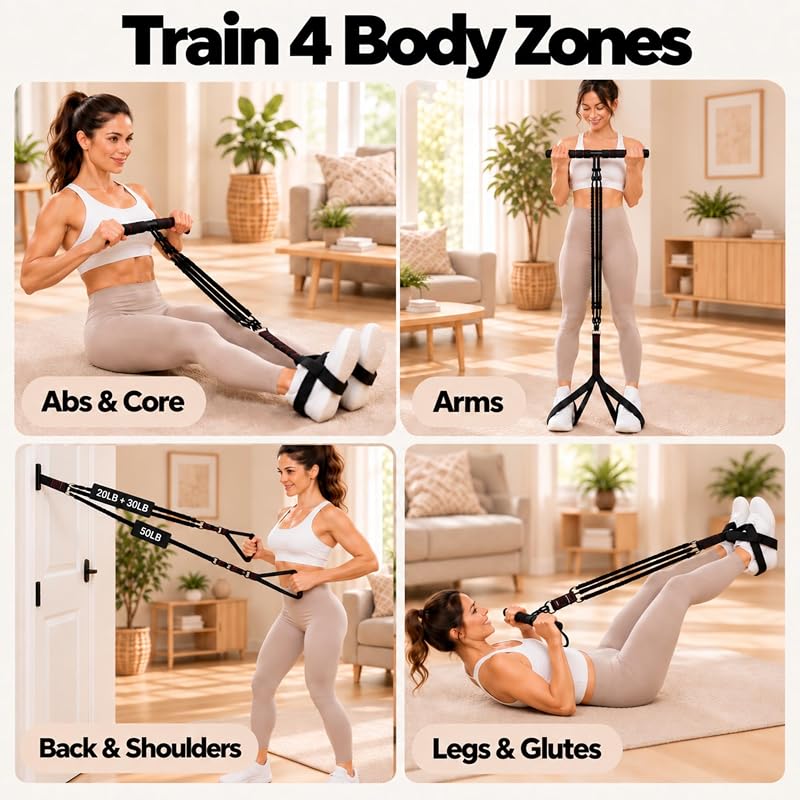 Resistance Bands with Handles for Abs, Sit-Ups & Full-Body Workouts (3 Tubes, 20/30/50 lb) Home Set