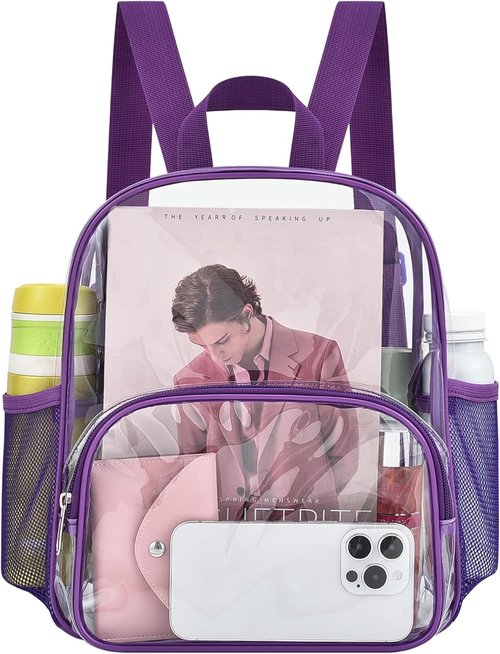 Busiuw Clear Stadium Backpack - 12x12x6 with Front Pocket for Concerts & Sports | Purple
