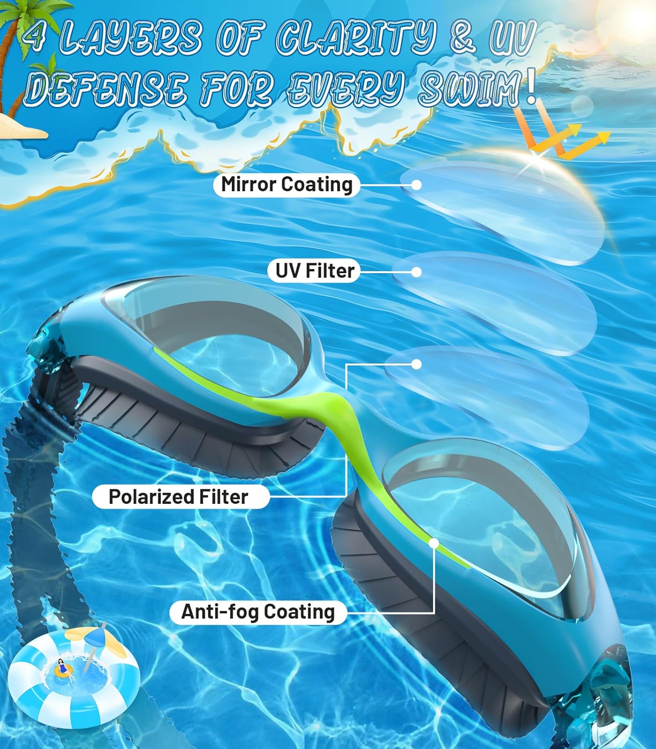 Swim Goggles for Kids | Anti-Fog UV Protection | Leakproof Design for Ages 6-14