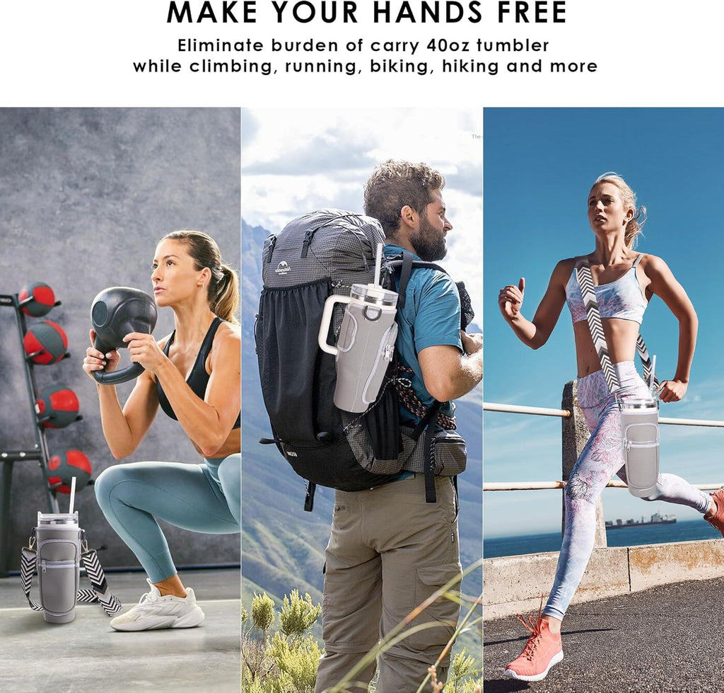 Viva Terry Water Bottle Carrier Bag - Modern 40oz & 30oz Tumbler Holder with Strap & Phone Pocket