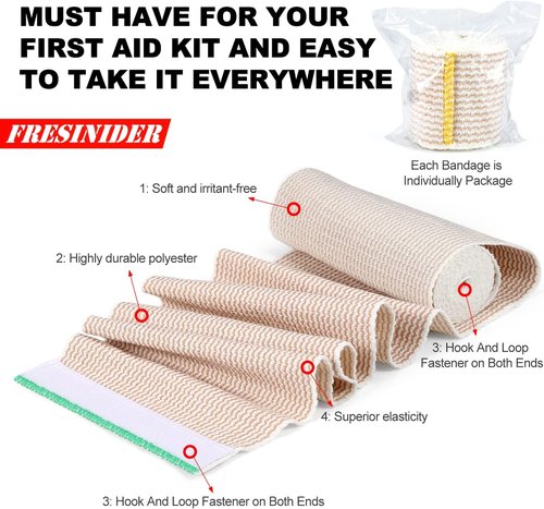 FRESINIDER Premium Elastic Bandage Wrap - 3" Cotton Latex-Free Compression | 8 Pack for Sports & Injury Recovery