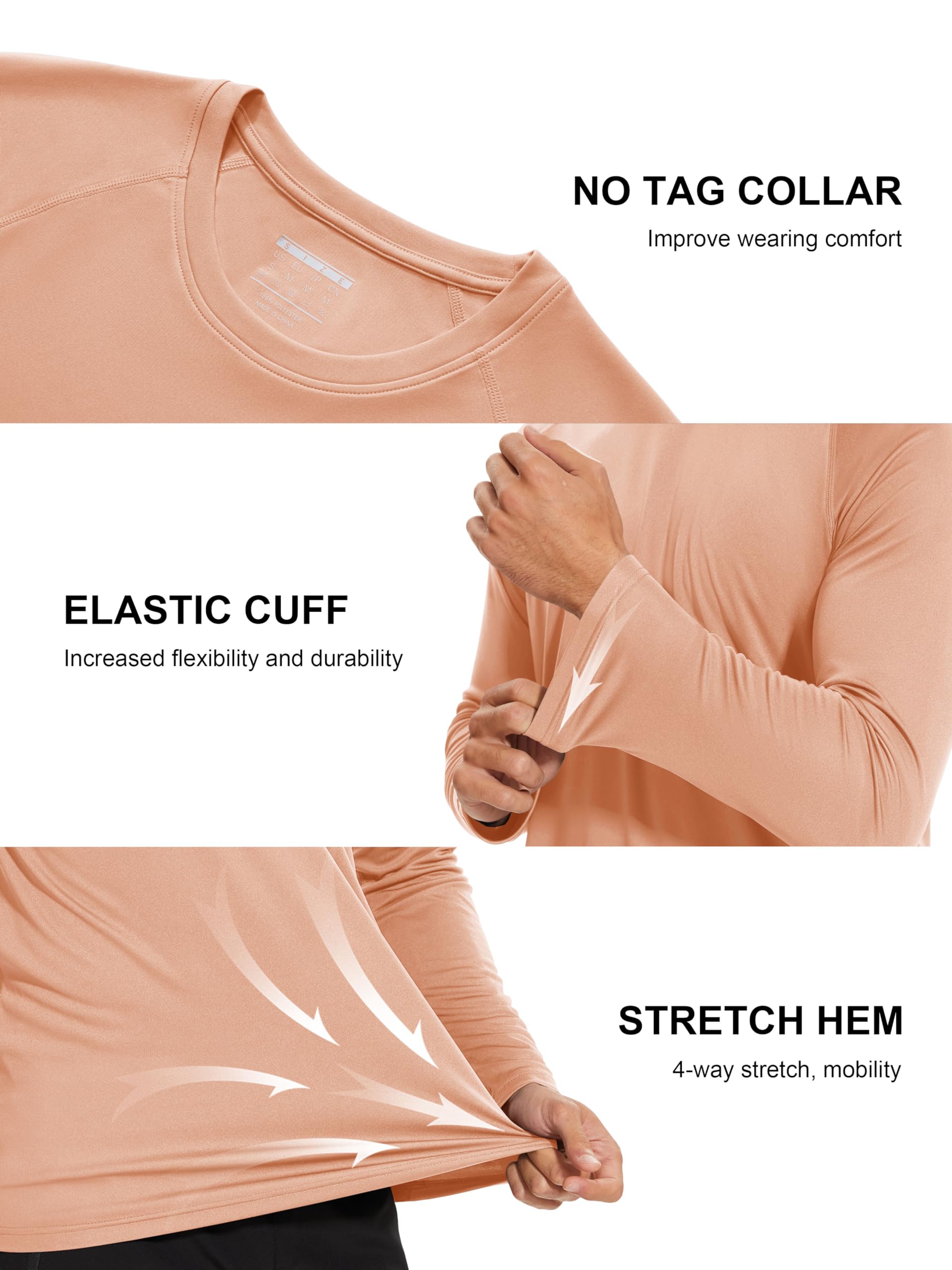 Rashguard Shirts for Men Long Sleeve Sun Protection Shirts Athletic T-Shirt UPF 50 Protection Quick Dry Shirt Fishing Shirts Apricot