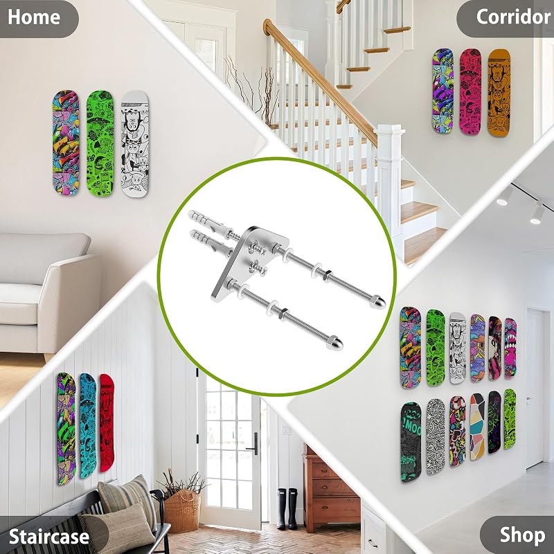 6Pcs-Silver Skateboard Wall Mount Hanger - Aluminum Deck Display Rack with Two Screw Holes
