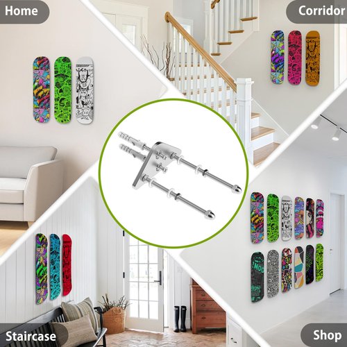 Famiron 6 Pcs Skateboard Wall Mount Hangers, Aluminum Wall Mount for Skateboard Deck Display and Storage Horizontal, Skateboard Floating Deck Display Racks Stand