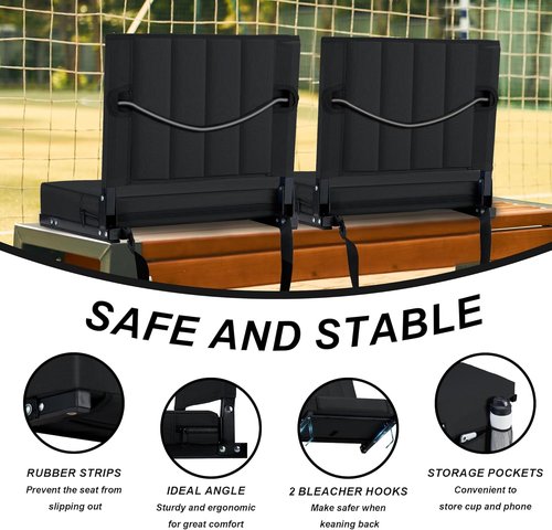 Aliphon Stadium Seat - Padded Bleacher Chair with Back Support & Cup Holder | Portable Black (1pc)