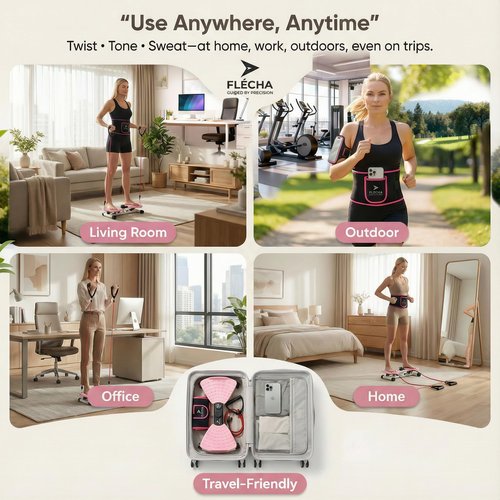 FLÉCHA Waist Twister Machine Exercise, Ab Workout Equipment, Waist Twisting Exercise Board with Digital Counter, Tracks Time Twists Calories, Non-Slip Core Trainer, 300 lb Capacity, Twist Board with Sweat Belt & Virtual Workout Plan, Resistance Bands, Pin