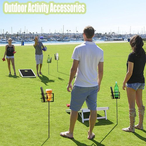 QCF Outdoor Cup Holders Beach Metal Drink and Phone Holder,Portable Heavy Duty 4-Piece Beer & Beverage Stakes Set,Suitable for Oudoors Activitie,Camping & Picnics,Yard Party,Holds Cans,Bottles & Cups