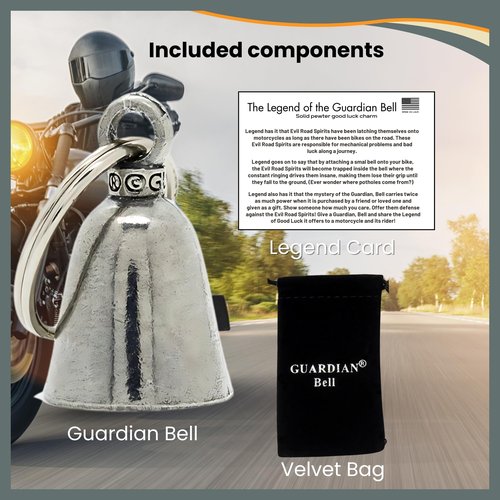 Guardian Bell Fetish Bear Good Luck Bell w/Keyring & Black Velvet Gift Bag | Motorcycle Bell | Lead-Free Pewter | Good Luck Gift to Friends & Family | Bike Bell | Made in USA