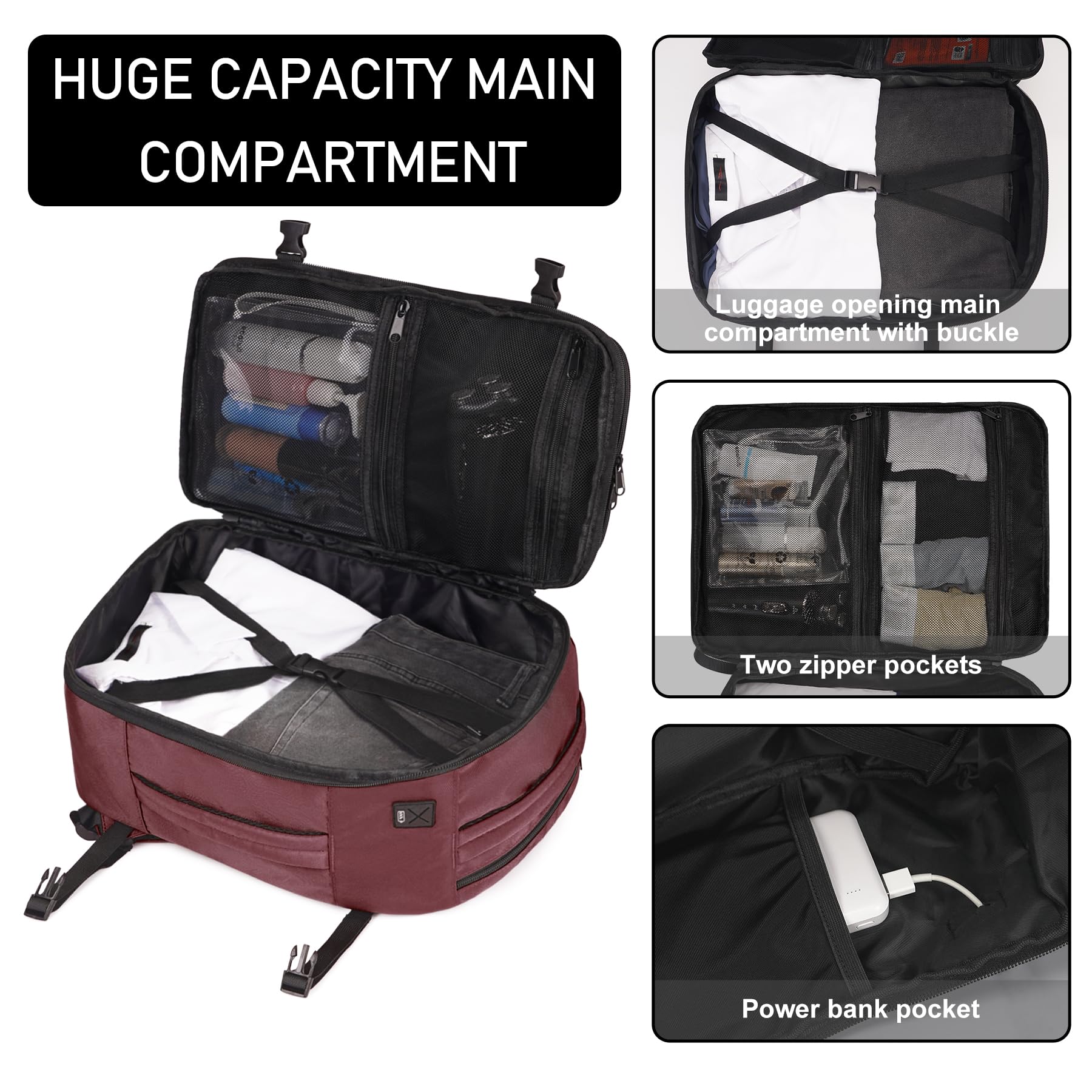 ECOHUB Travel Backpack 18x14x8 Spirit Airlines Personal Item Bag Carry On Backpack 13 Pockets Large Work Casual Daypack for men Airline Approved Waterproof Gym Backpack with Charging Port, Red