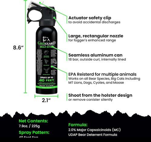 Bear Spray with Holster - Maximum Strength 7.9 oz | 40-Foot Range, EPA-Registered Bear Deterrent for Hiking & Camping