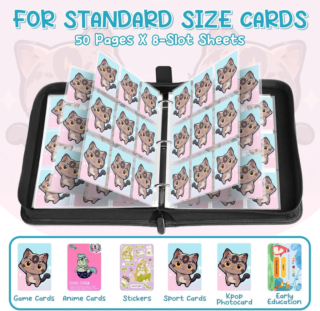 Skiennix Card Binder - 400 Card Holder Album with 50 Removable Sleeves | Pink & Blue for MTG & Sports Cards