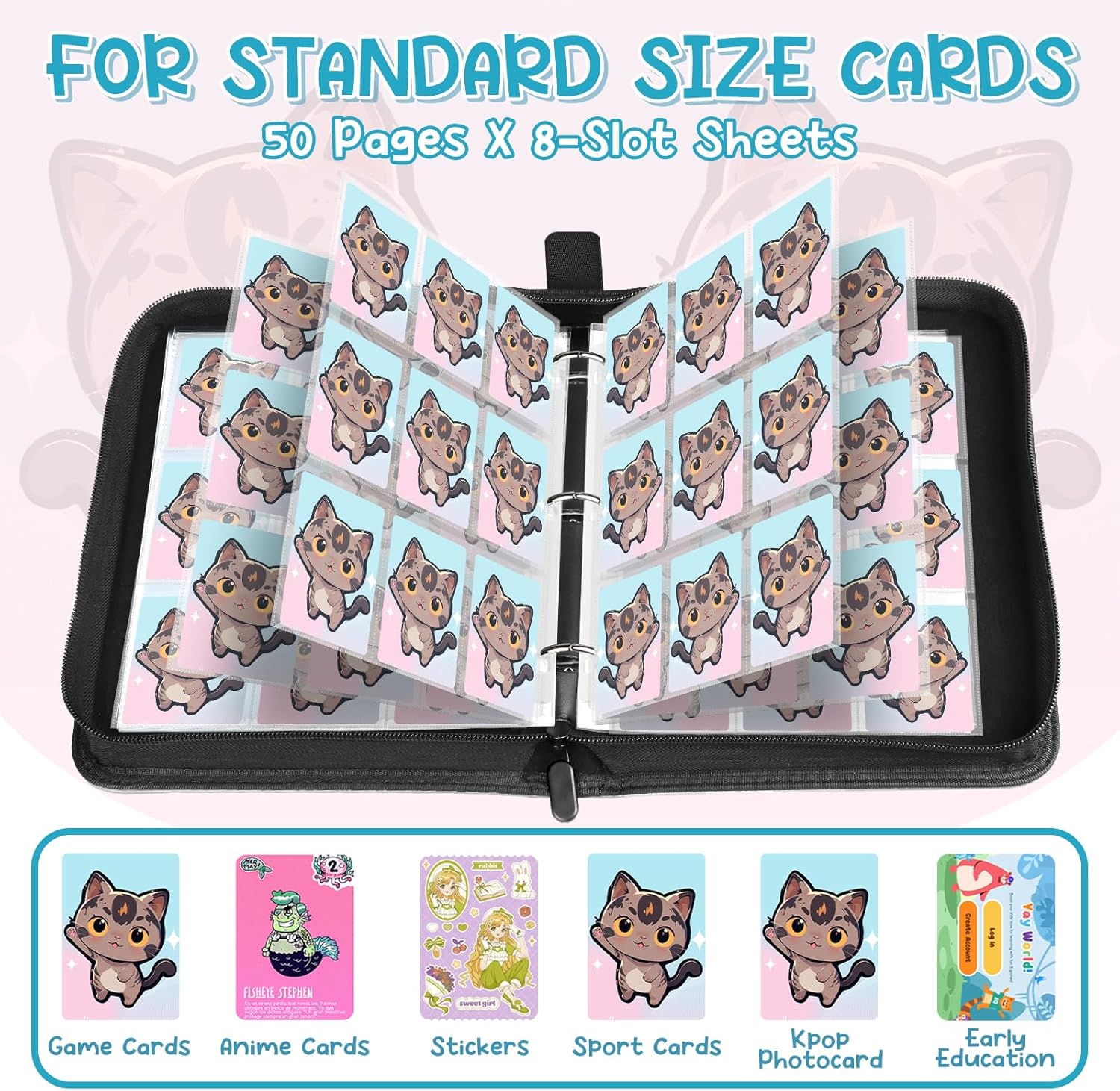 Skiennix Card Binder - 400 Card Holder Album with 50 Removable Sleeves | Pink & Blue for MTG & Sports Cards
